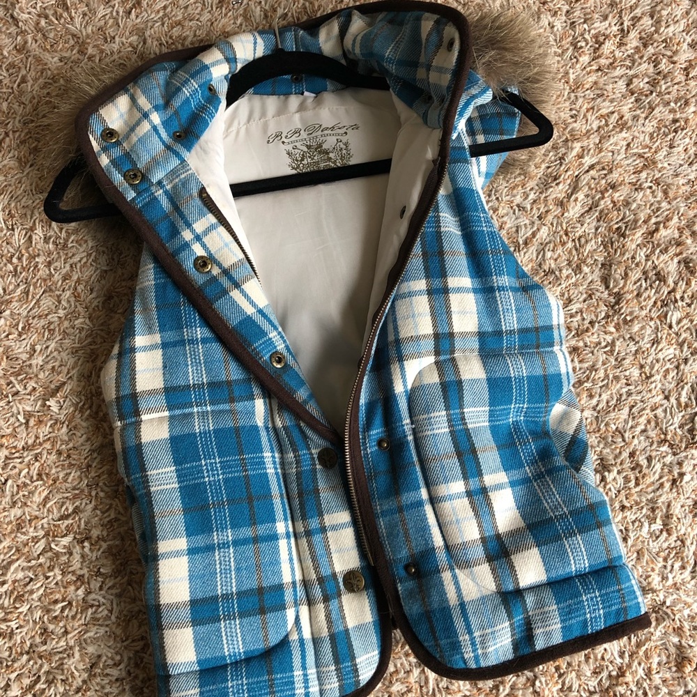 EUC BB Dakota Plaid Fur Vest